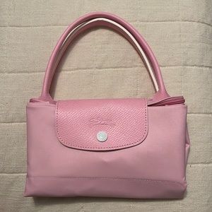 Light Pink Longchamp Le Pliage Medium Top Handle Bag